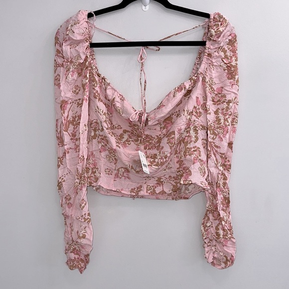 Free People Hilary Printed Top in Pink Combo - Picture 5 of 7